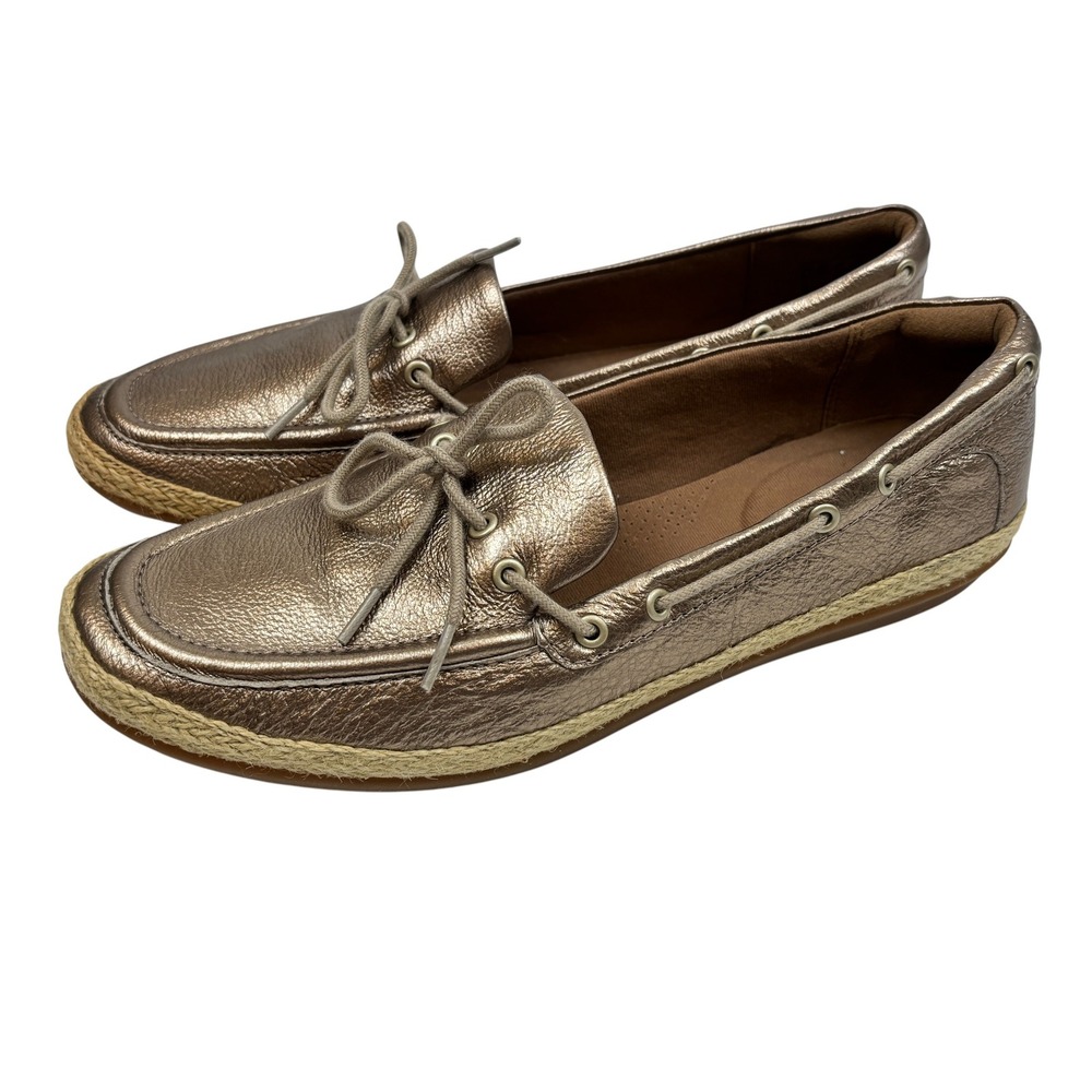 Clarks Cushion Soft Metallic Bronze Leather Boat Shoes Espadrille Loafers